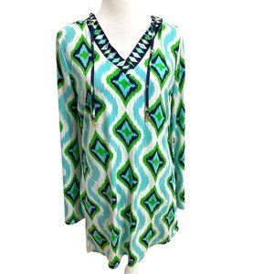 Macbeth Collection by Margaret Jospeh's Cover-up Size M Geometric Pattern Hooded